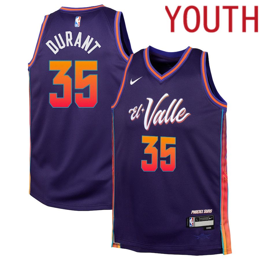 Youth Phoenix Suns #35 Kevin Durant Nike Purple City Edition 2023-24 Swingman Replica NBA Jersey->customized nba jersey->Custom Jersey